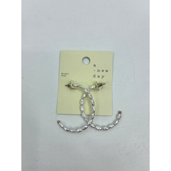 A New Day Pearl Hoop Earrings Nickel Free Fashion Jewelry - Picture 1 of 4